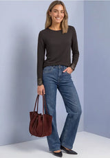 Triko Street One 325998 s krajkou v hnědé barvě – celý outfit