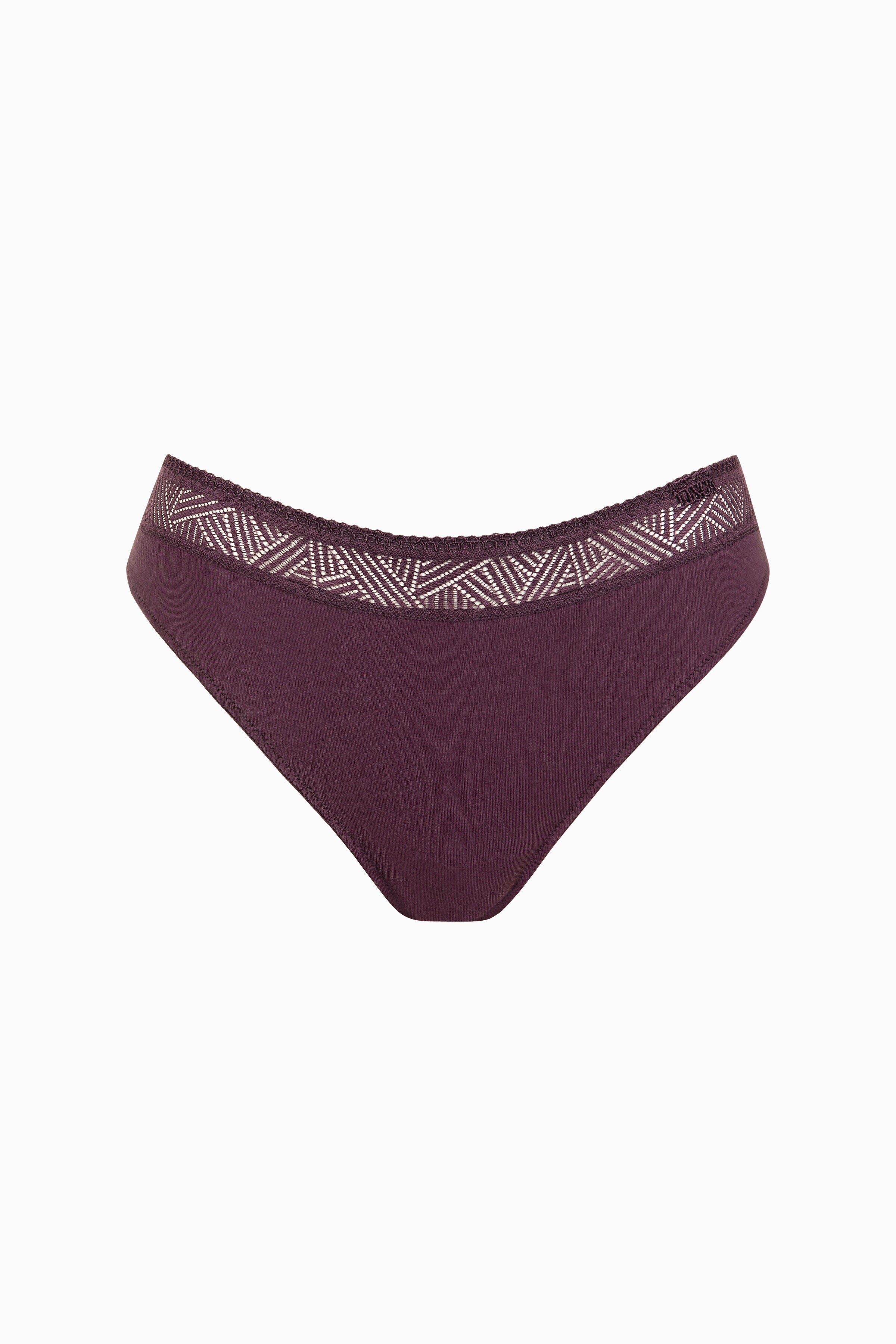 Brazilky Lisca Ria 022367 – bordó dámské brazilky ve stylu bikin s geometrickým páskem a elastickou krajkou, detailní záběr na bílém pozadí.