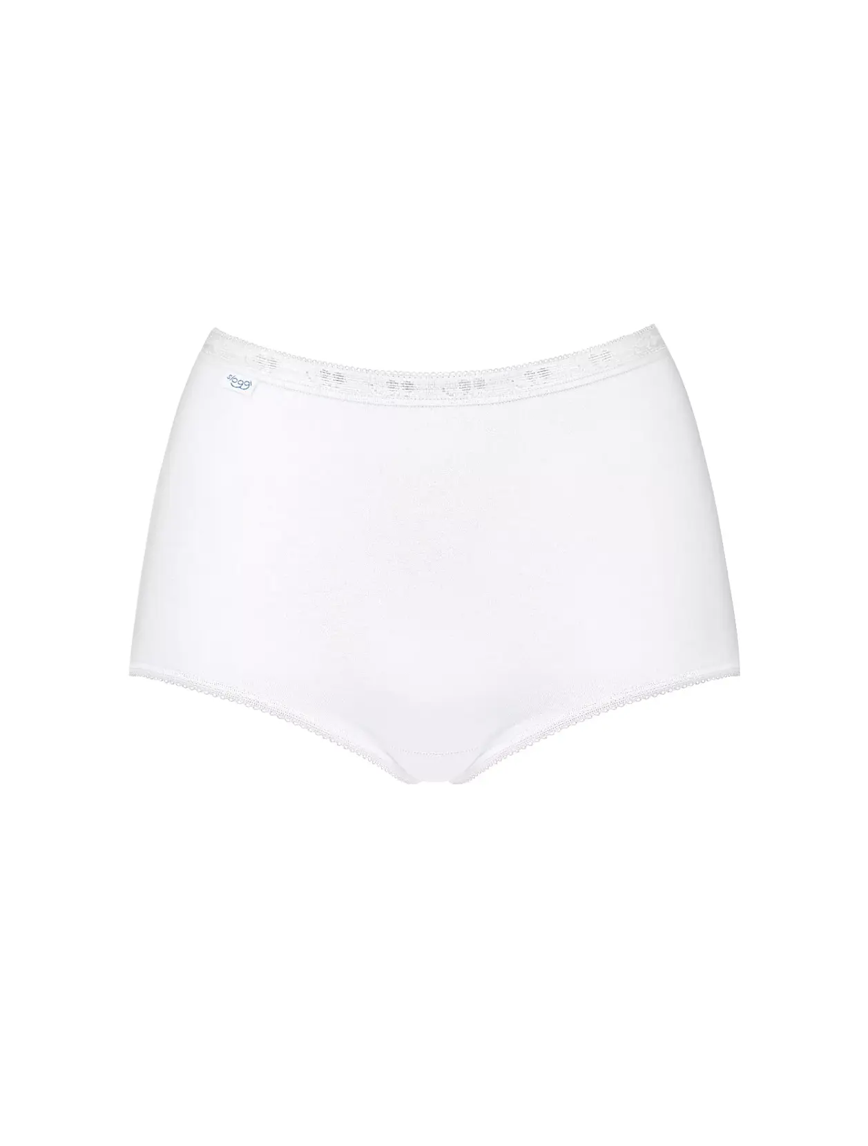 Sloggi Basic+ 10007656 – balení 3 ks vysokých bavlněných kalhotek s plochými švy a pohodlným vysokým pasem, zobrazené samostatně na bílém pozadí.