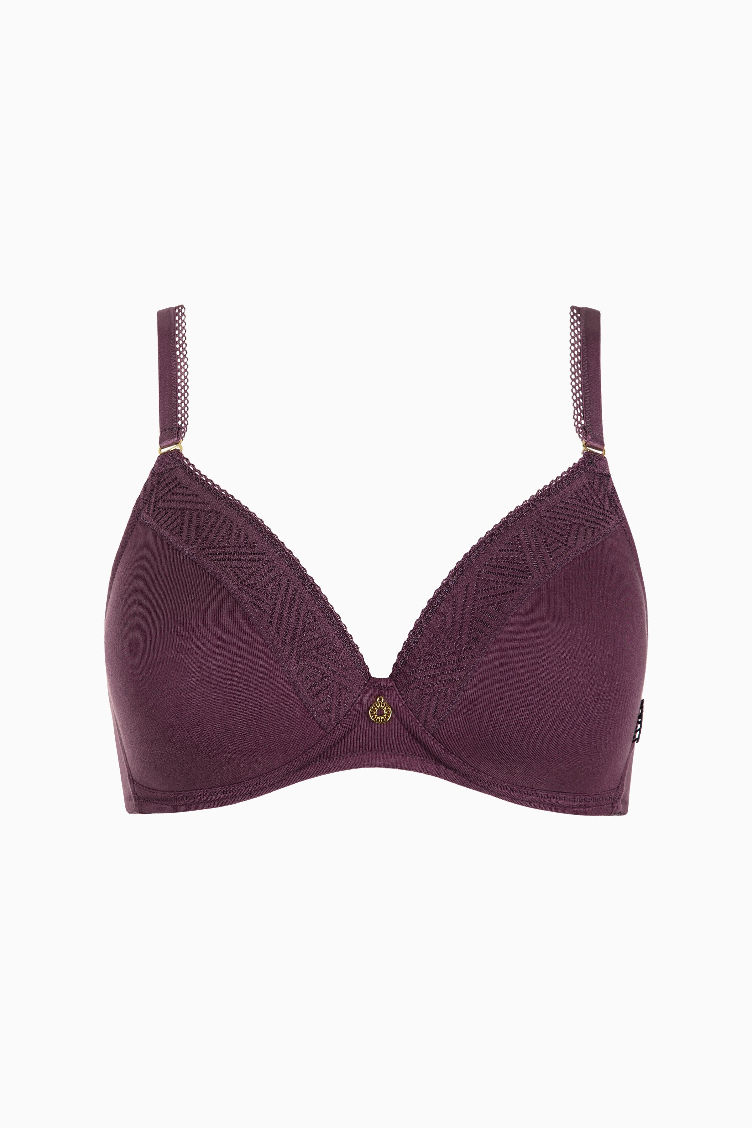 Podprsenka Lisca Ria 020416 – bordó dámská krajková podprsenka s tvarovanými košíčky, nastavitelnými ramínky a dekorativním přívěskem, detailní záběr na bílém pozadí.